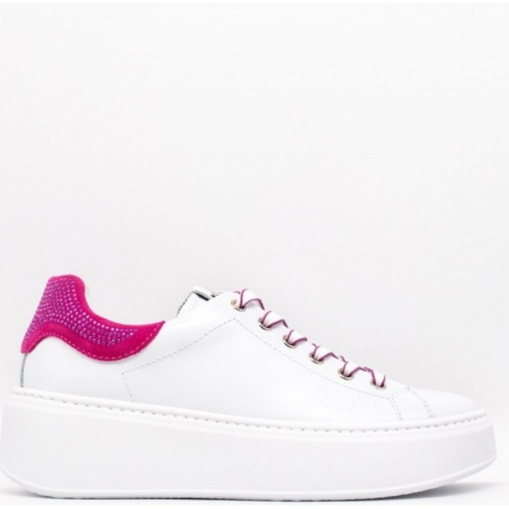 Nero Giardini White Platform Leather Sneakers. Made in Italy.